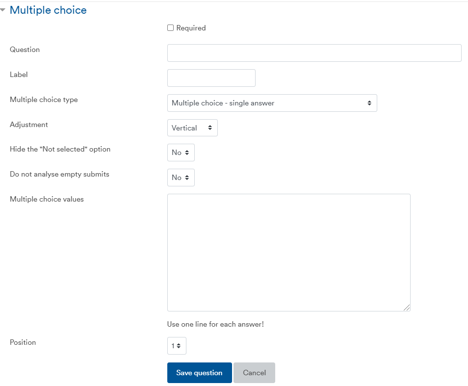 Adding a multiple choice question