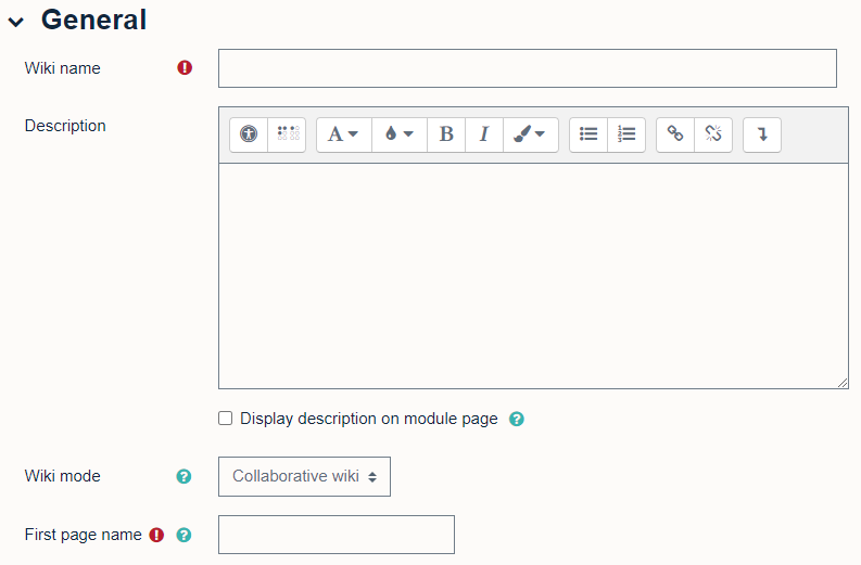 General section when adding a wiki