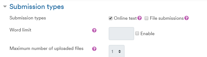 Submission types settings