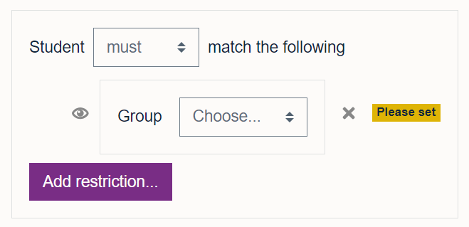 Adding the settings for a restriction based on a group