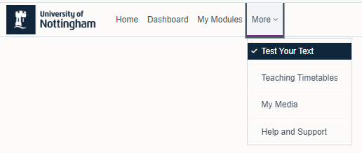 The more tab drop down list showing test your text, teaching timetables, my media and, help and support.