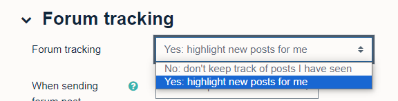 forum tracking drop-down list showing the option to either keep track of posts seeen, or highlight new posts