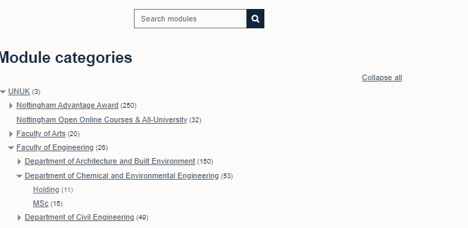 Various sub categories in the category of Engineering.