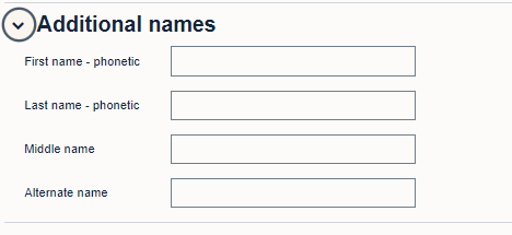 option to add first and last phonetic name, middle name and alternate name. 