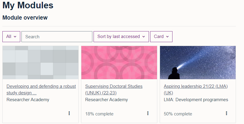 Example of the Module overview in tile format