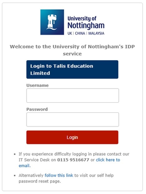 University login page for IDP service