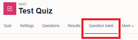 'Question bank' selected on Quiz menu
