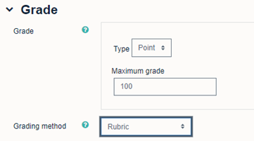 Rubric as the grading method in a Moodle Assignment