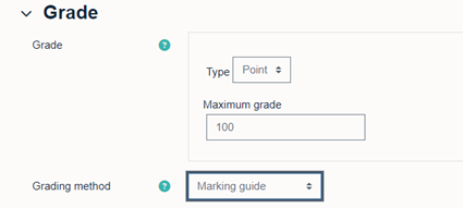 Marking guide is selected for grading method in moodle assignement