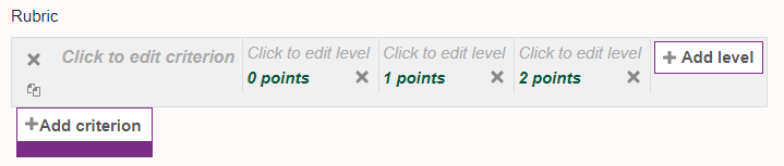 screenshot showing a blank criterion with 3 levels and the number of points for each level