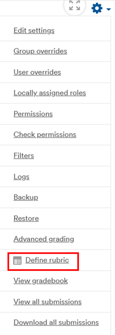 Define rubric in dropdown