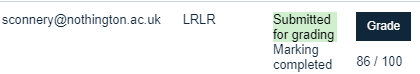 example in submissions list of a mark that has been calculated from a marking rubric