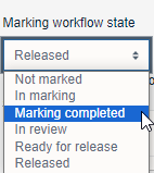 The marking workflow state dropdown menu showing Marking completed selected