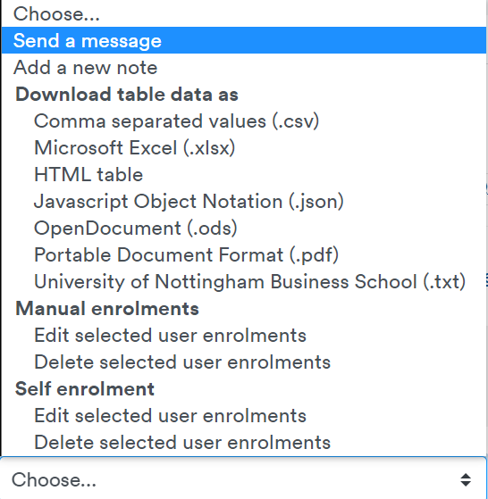 Choose... dropdown list with Send a message highlighted