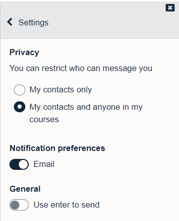 Messaging preferences sidebar