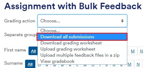 Download all submissions in Grading action dropdown