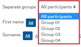 Separate groups dropdown filter