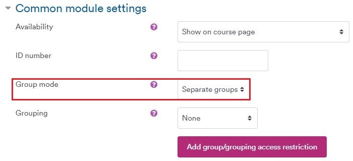 Group mode in Assignment settings