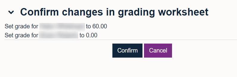 Confirming changes to grades made by the bulk upload