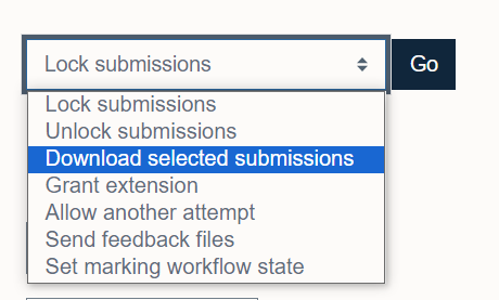 Choose Download Selected Submissions from the dropdown box.