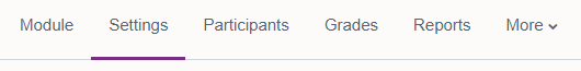 Navigation bar in Moodle with Settings selected