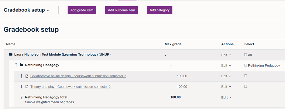 Gradebook set up page.