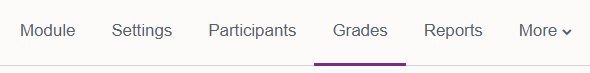 Under the header there is a row of options which are module, settings, participants, grades, reports and more.