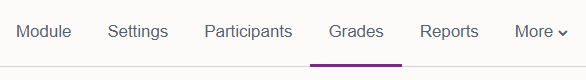 The options under the header include, module, settings, participants, grades, reports and more.