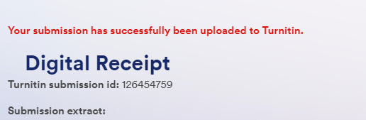 Digital receipt showing Turnitin submission ID and a short extract from the submission.