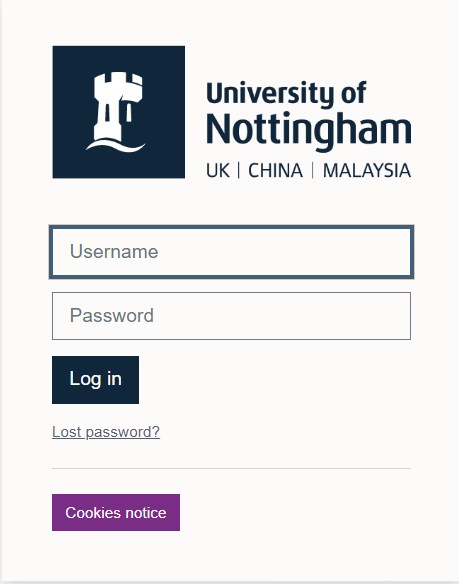 Moodle login screen