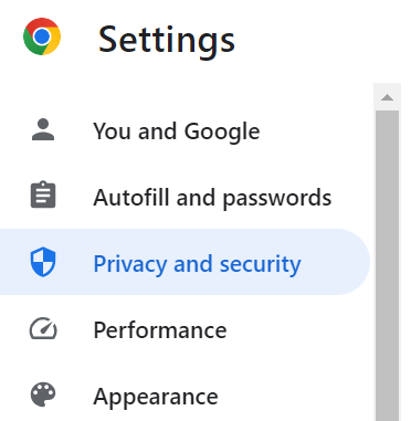 The privacy and security menu