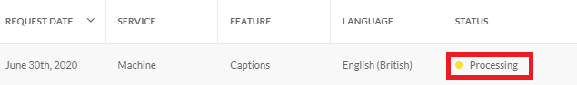 Processing status for captions