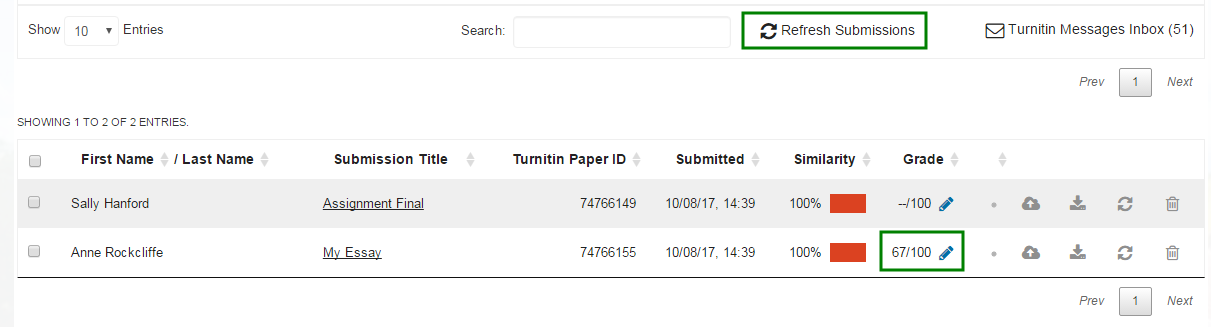 Refresh submissions button on Turnitin desktop