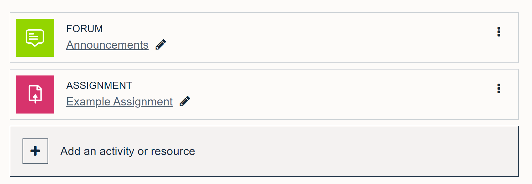 The Add Activity or Resource button within a topic on Moodle 4.1