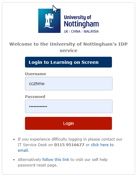 Login page with username and password