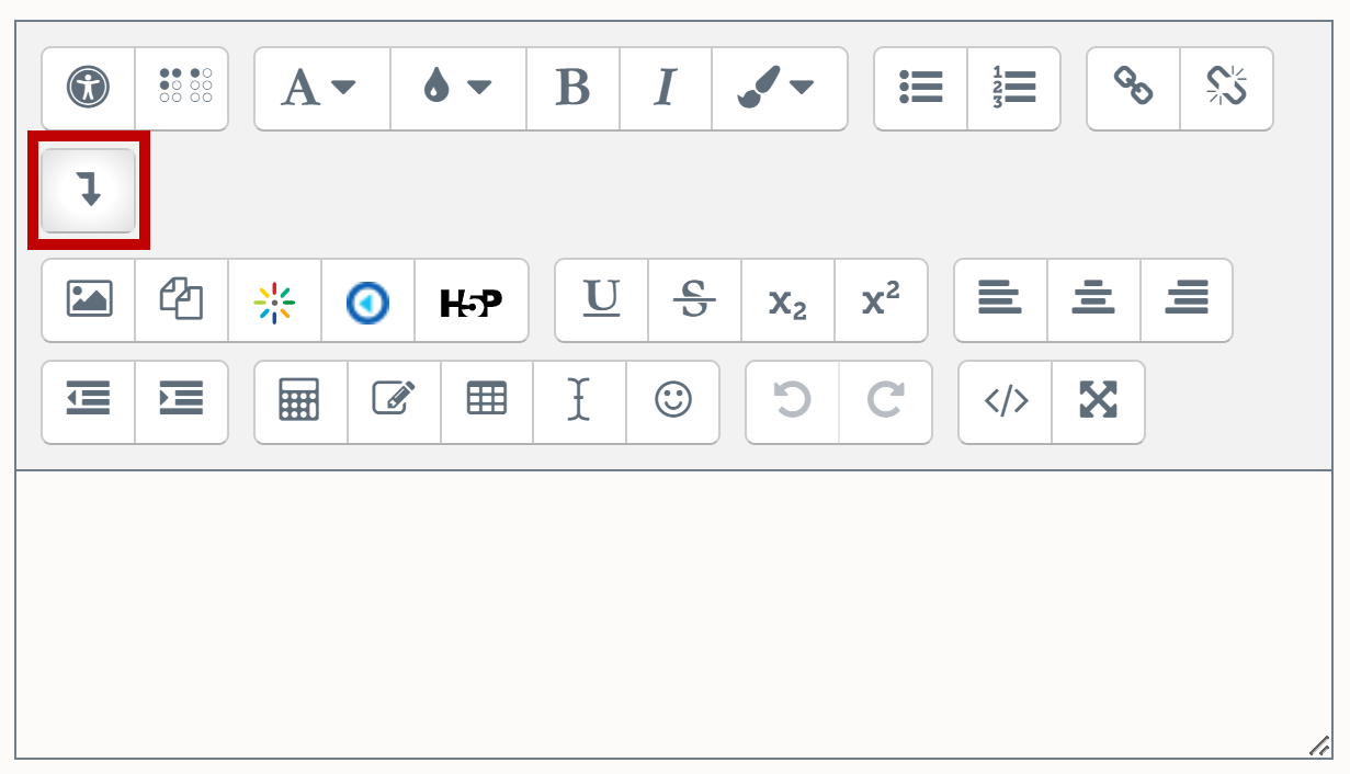 The WYSIWYG editor on Moodle 4.1 showing the button for expanding the editing toolbar to show more options