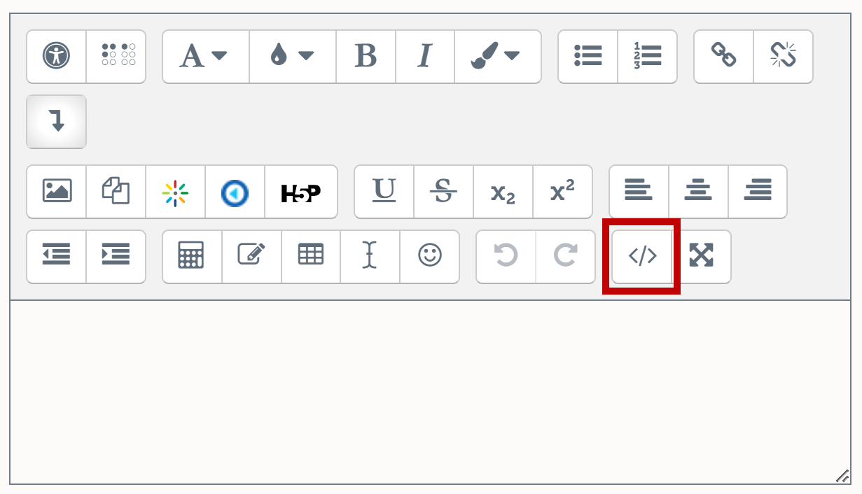 The WYSIWYG editor showing the HTML edit button