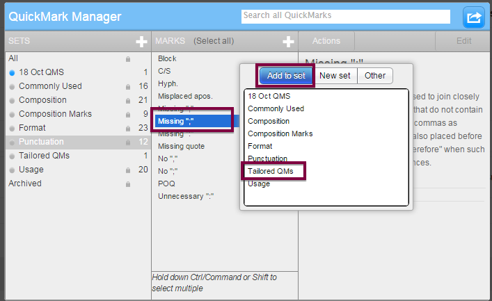 Adding a QuickMark to an existing set