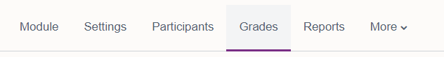 the row of options under the header are module, settings, participants, grades, reports and more.