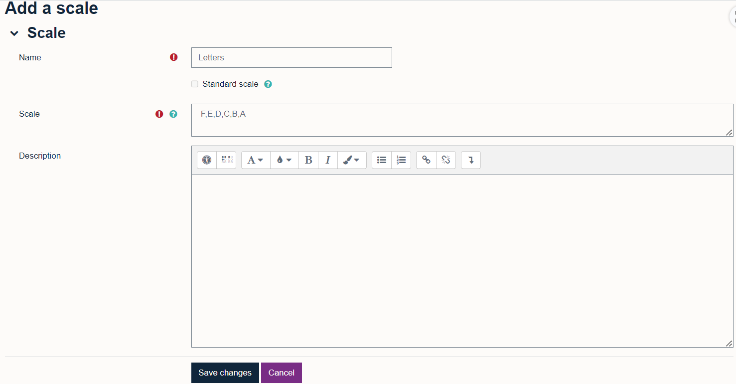 Add a scale box with the option to enter a name, scale and description.