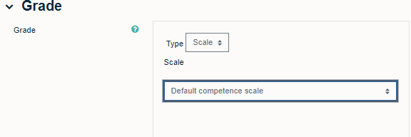 Grade option in Moodle assignment showing non-numeric scale chosen from Scale  drop-down list