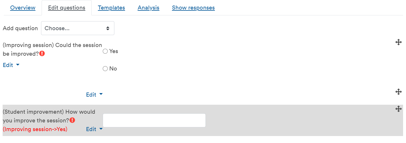 Question and dependent question in feedback.