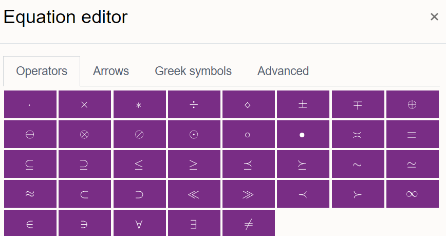 Tabs and symbols in Equation editor