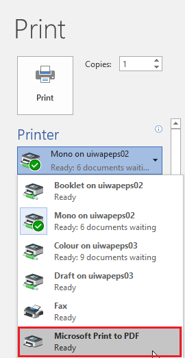 Printer options on Windows 10