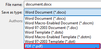 Saving as PDF in Microsoft Office