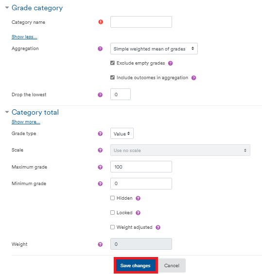 Setting the settings for new category