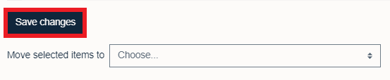 'Move selected items to' dropdown menu. 'Save changes' button highlighted by red square.