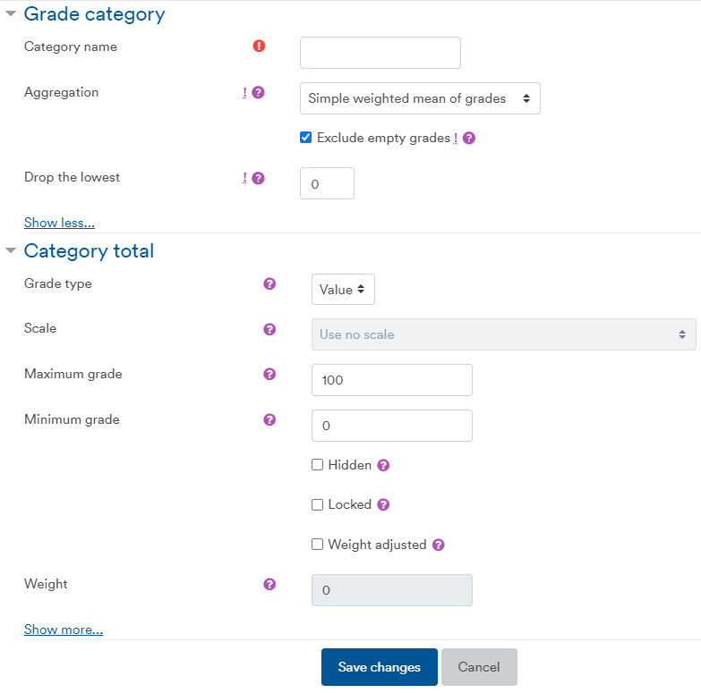 Setting the settings for new category