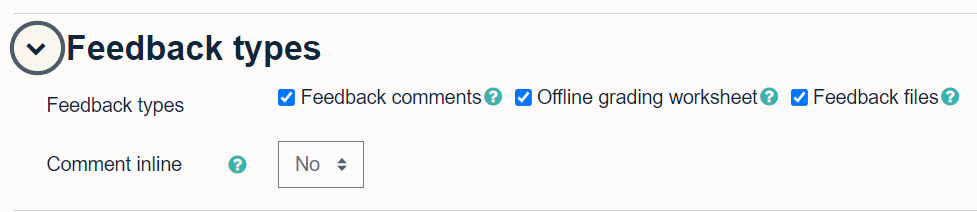 The feedback types on a Moodle Assignment within the settings of the Assignment