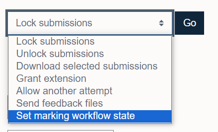 Set marking workflow state in Moodle Assignment.